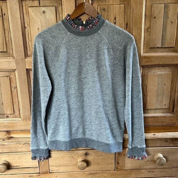 J.‎ Crew XS Gray Sweater Metallic Ruffleneck Sweatshirt Pullover Preppy Classic - Picture 1 of 8